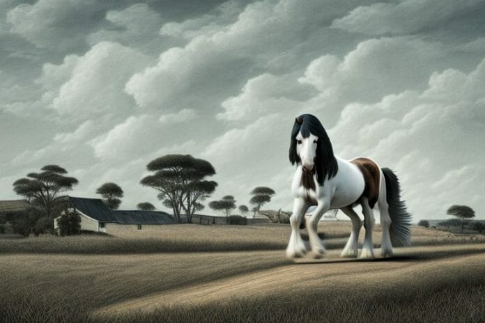 A clydesdale horse in a rural landscape in port alfred