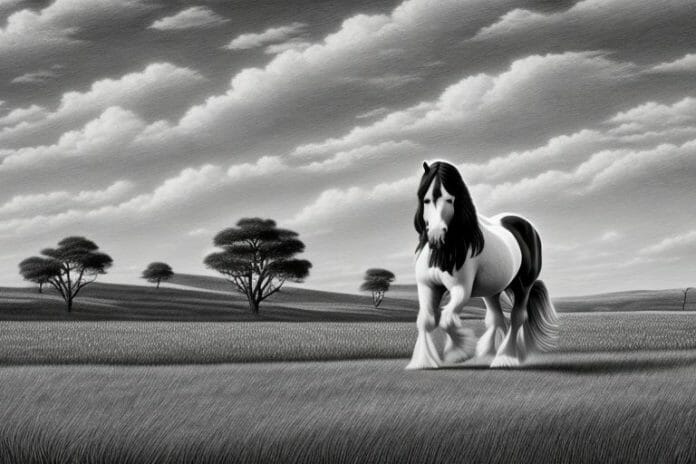 A clydesdale horse in a rural landscape in the free state