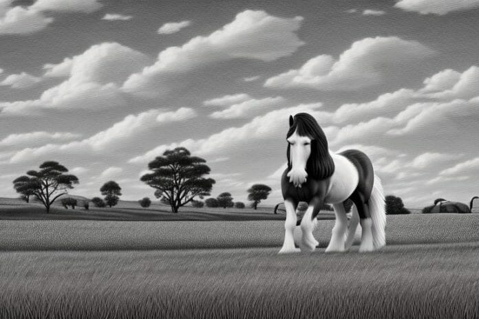 A clydesdale horse in a rural landscape in bloemfontein