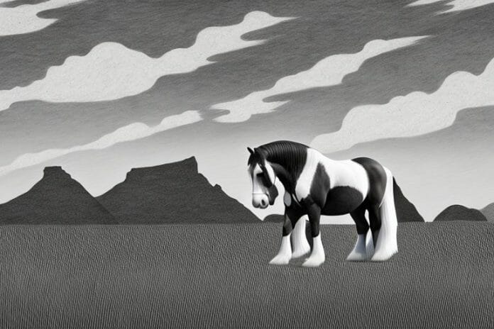 A clydesdale horse in a rural south african landscape