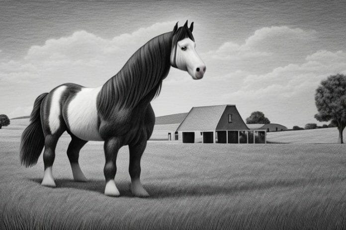 A clydesdale horse in a rural setting in delmas