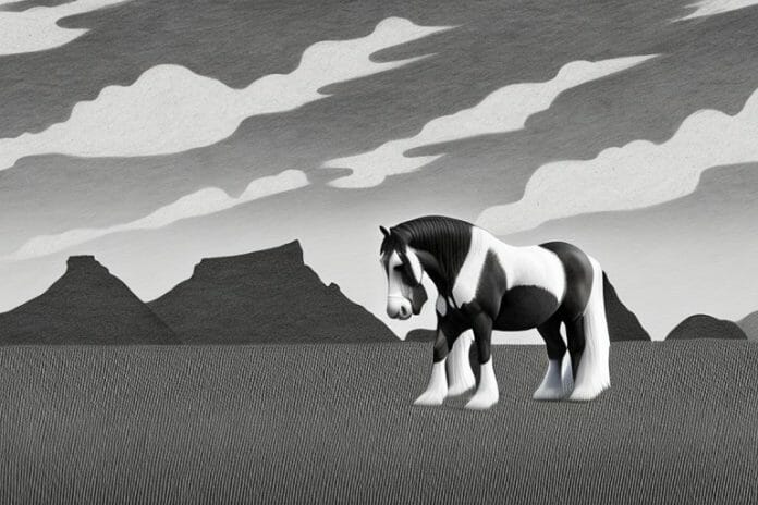A clydesdale horse in a rural south african landscape
