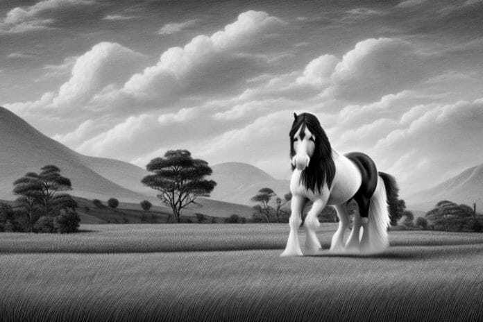 A clydesdale horse in a rural landscape in barberton