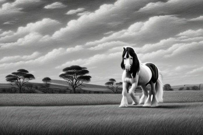 A clydesdale horse in a rural landscape in hazyview