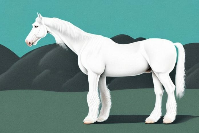 A white clydesdale horse in a rural south african landscape