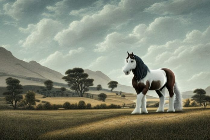 A clydesdale horse in a rural landscape in lydenburg