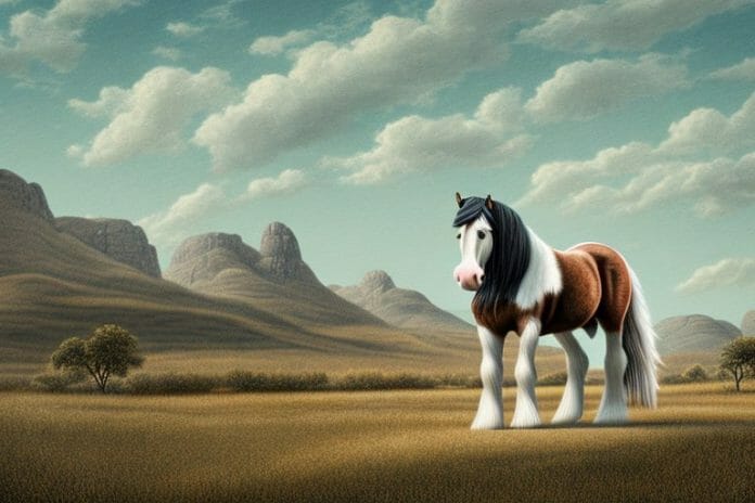 A clydesdale horse in a rural landscape in kimberley