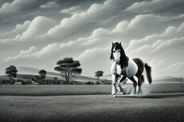 A clydesdale horse in a rural landscape in kathu