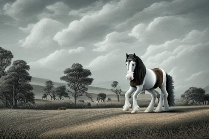 A clydesdale horse in a rural landscape in hartbeespoort