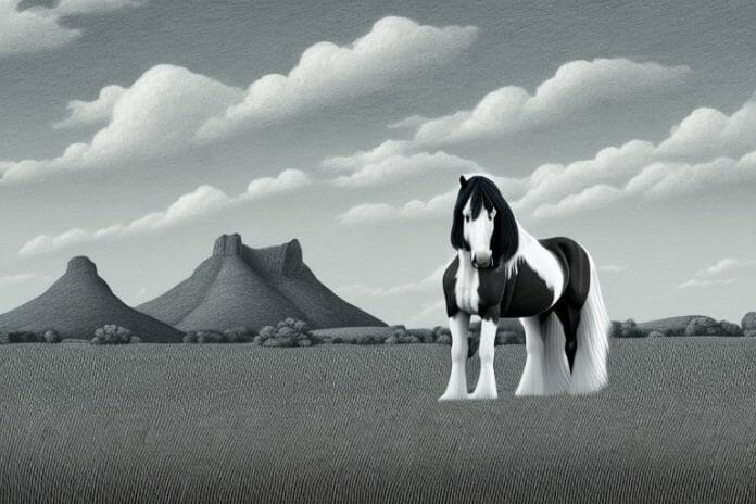 A clydesdale horse in a rural south african landscape