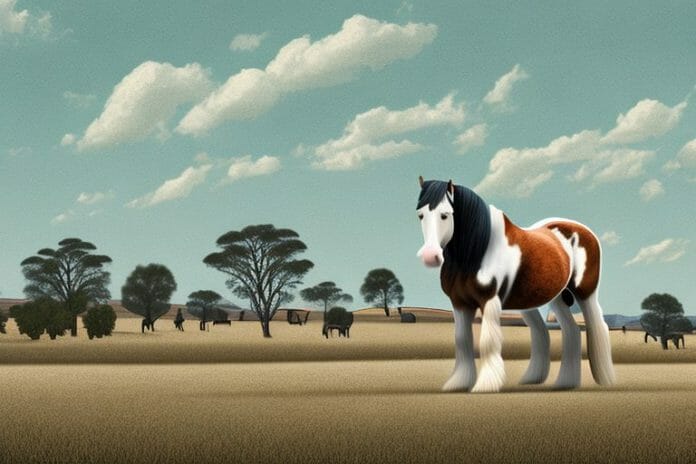 A clydesdale horse in a rural landscape in oudtshoorn