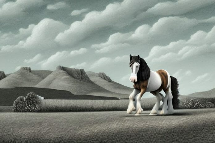A clydesdale horse in a rural landscape in hermanus