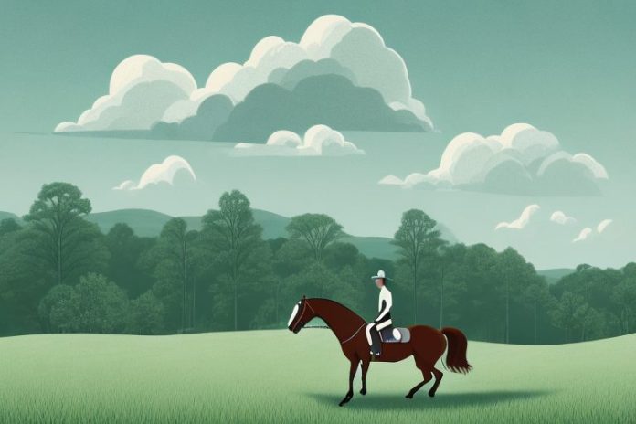 A horse and rider in a rural setting