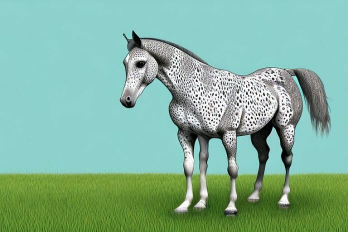 An appaloosa horse standing in a grassy field in jeffreys bay