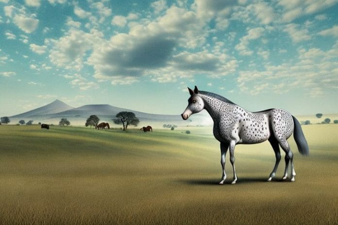 An appaloosa horse in a rural south african landscape