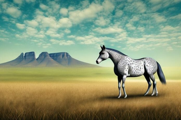 An appaloosa horse in a rural south african landscape