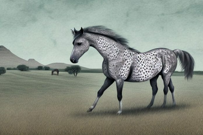 An appaloosa horse in a rural south african landscape