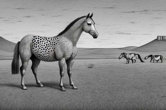 An appaloosa horse in a rural setting in the north west of south africa
