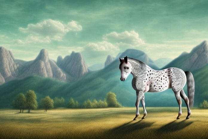 An appaloosa horse in a rural landscape