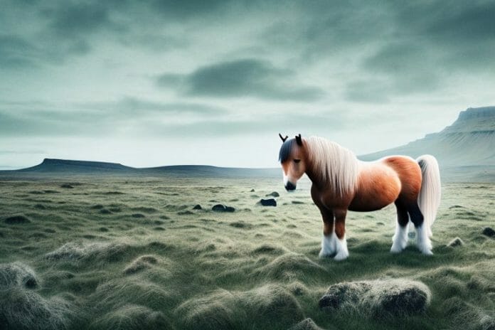 An icelandic horse in a rural landscape in north west