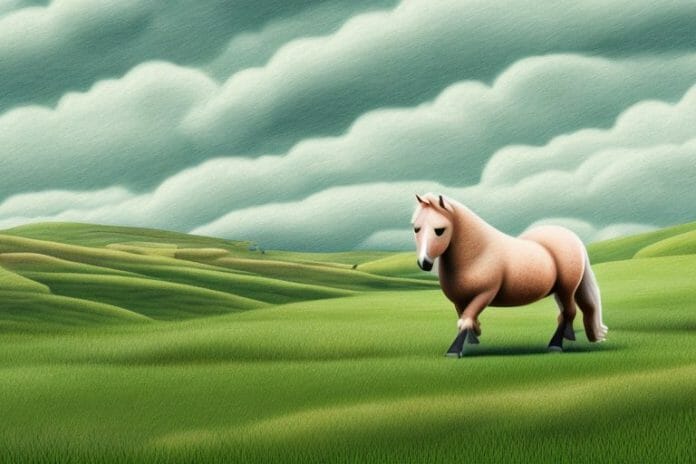 A shetland pony in a rural landscape with rolling hills in pietermaritzburg