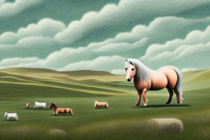 A shetland pony in a rural landscape in free state