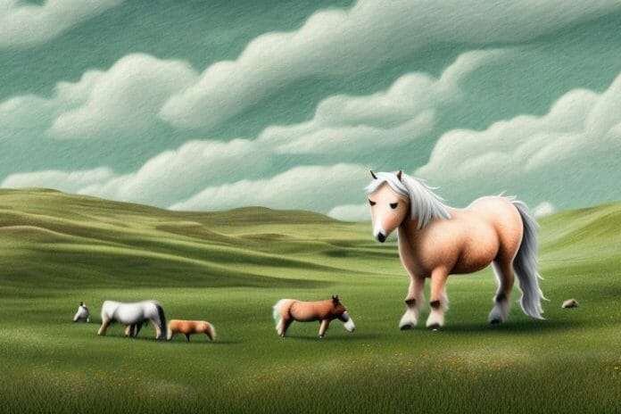 A shetland pony in a rural landscape in ficksburg