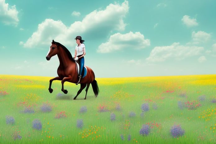 A horse riding in a field of wildflowers in virginia