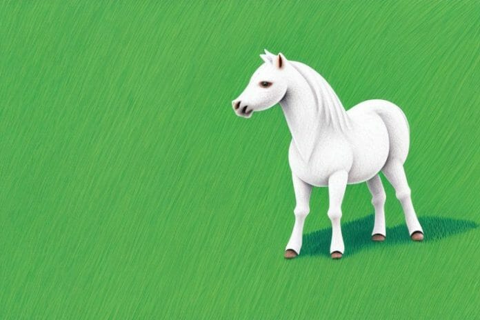A shetland pony standing in a lush