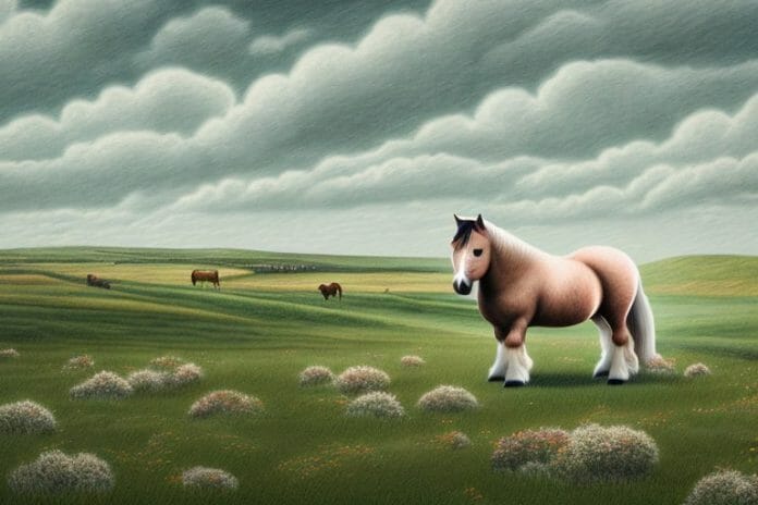 A shetland pony in a rural landscape in standerton
