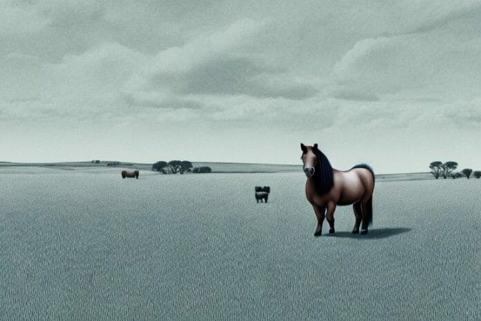 A shetland pony in an open field in upington