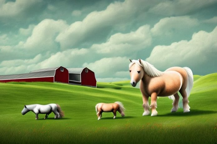 A shetland pony in a rural landscape