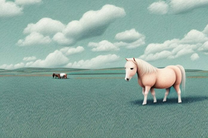 A shetland pony in a rural landscape