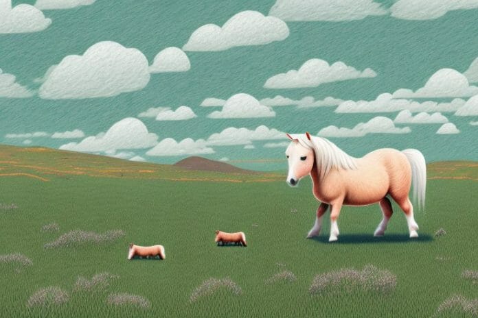 A shetland pony in a rural landscape in oudtshoorn