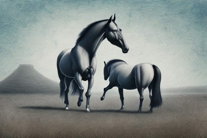 A tennessee walking horse in a rural south african landscape