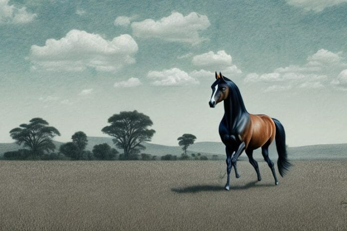 A tennessee walking horse in a rural south african landscape