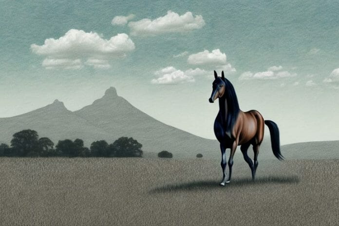 A tennessee walking horse in a rural south african landscape