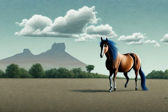 A tennessee walking horse in a rural south african landscape