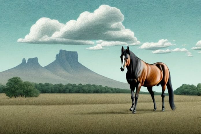 A tennessee walking horse in a rural south african landscape