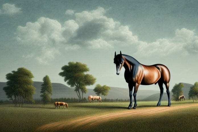 A tennessee walking horse in a rural landscape in south africa
