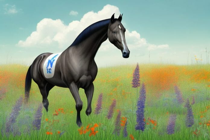A tennessee walking horse in a field of wildflowers in germiston