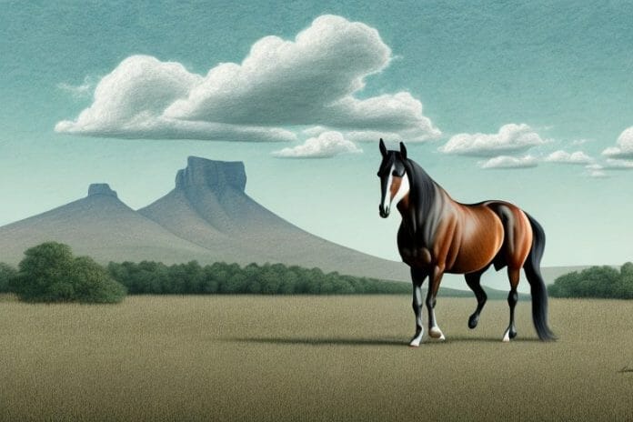 A tennessee walking horse in a rural south african landscape