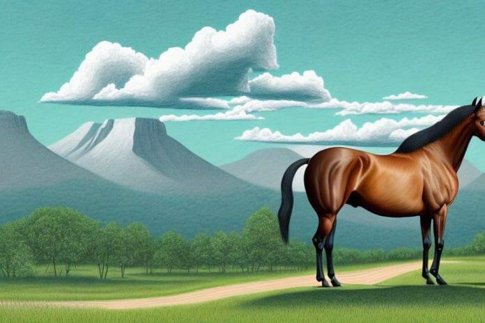 A tennessee walking horse in a scenic landscape in hartbeespoort