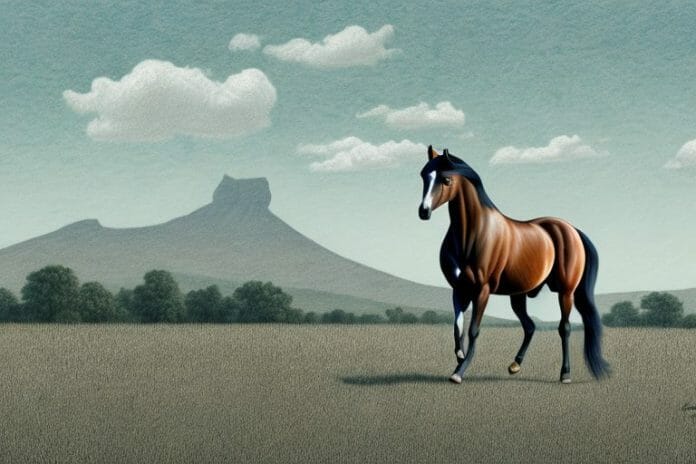 A tennessee walking horse in a rural south african landscape