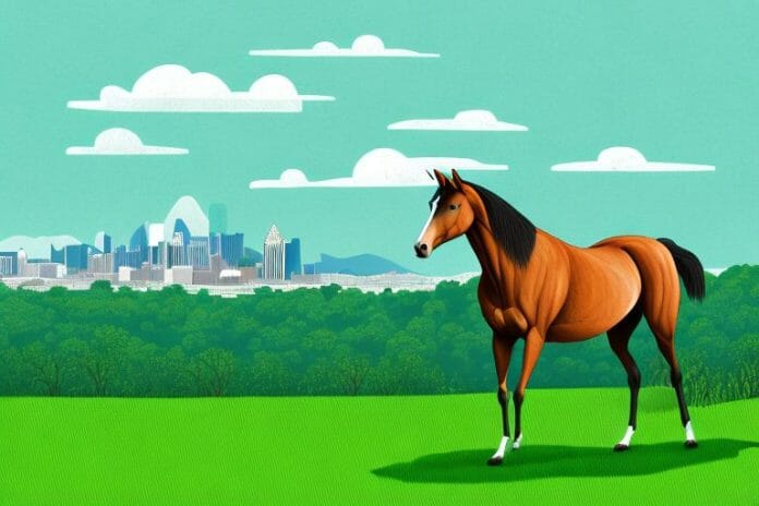 A tennessee walking horse standing in a lush
