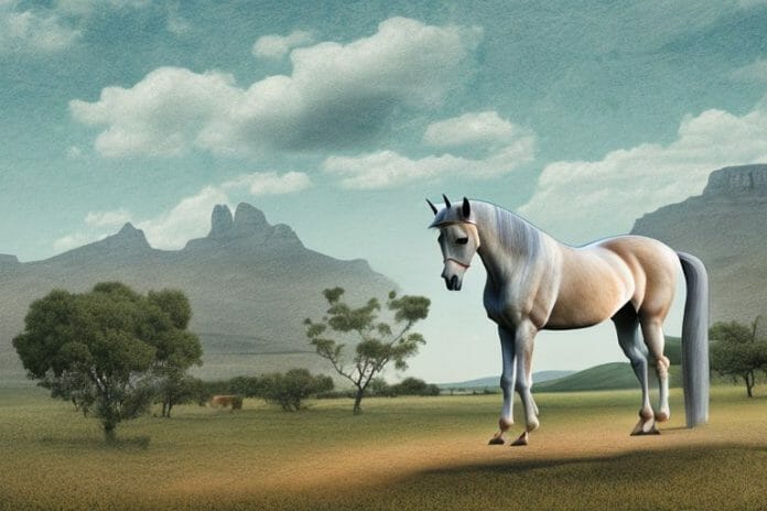 An andalusian horse in a rural landscape in ladysmith