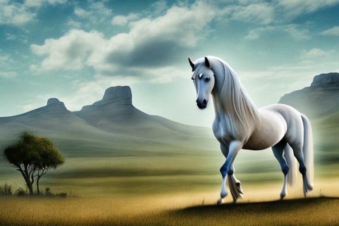 An andalusian horse in a rural landscape in mpumalanga