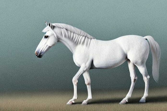 An andalusian horse in a rural setting in orkney