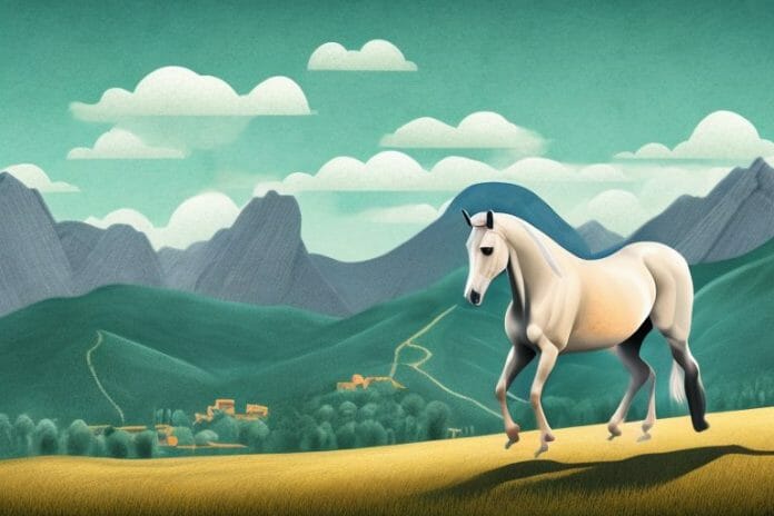 An andalusian horse in a rural landscape