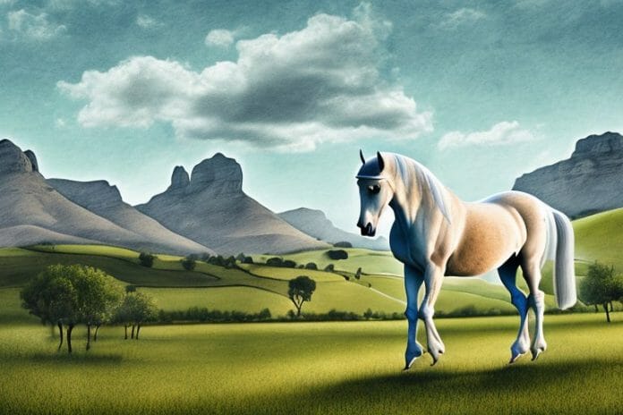An andalusian horse in a rural landscape in stellenbosch